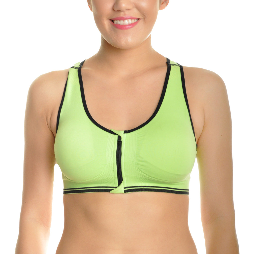 Angelina Wire-Free Seamless Sports Bra with Front-Zip Closure (6-Pack)