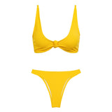Bikinx Knot deep v swimwear women 2018 yellow bikini Push up sexy swimsuit female Summer thong bathing suit ribbed micro bikini